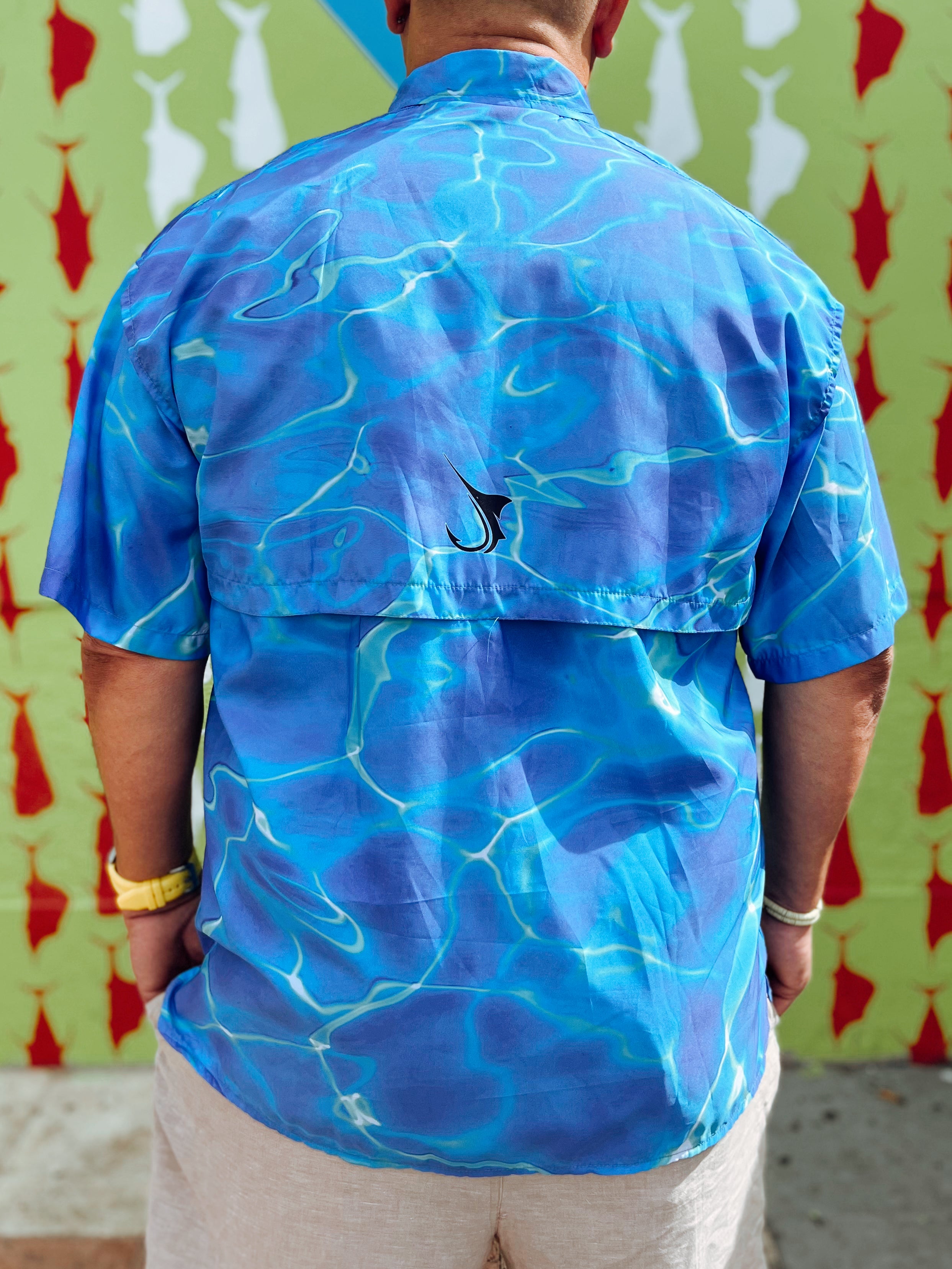 Water Blue Fishing Button Shirt